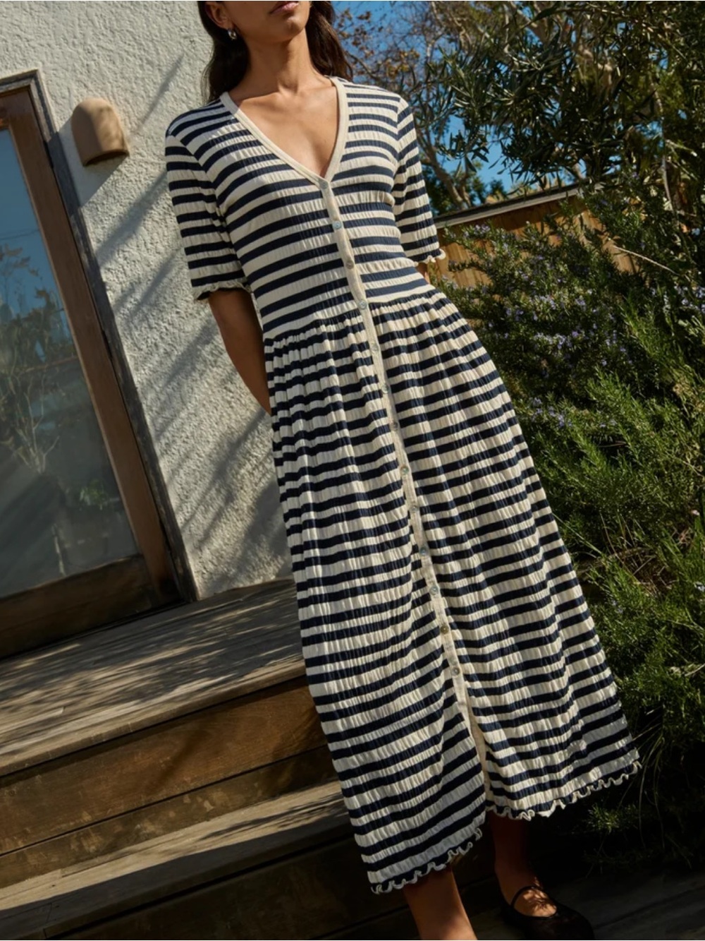 NWT Nation Ltd Claudine Midi Dress Size XS Striped Cotton Blend Ruffle